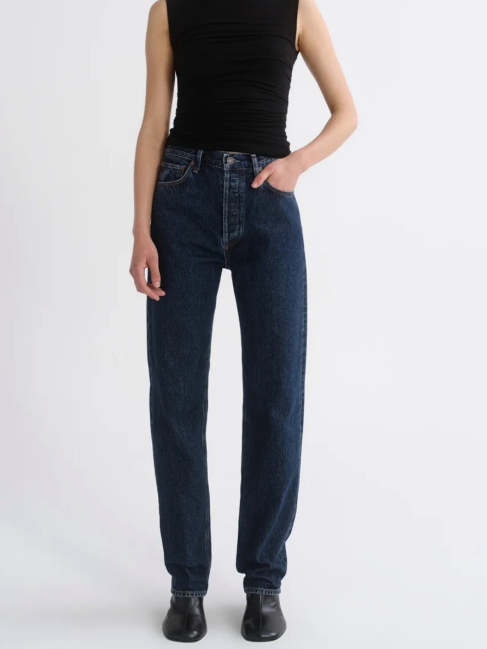Agolde 90's Pinch Waist High-Rise Straight Long Jeans 

Color: Pendulum